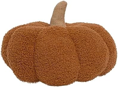 Pearhead Sherpa Pumpkin Pillow Decor, Modern Fall Home, 9", Rust Orange by Pearhead