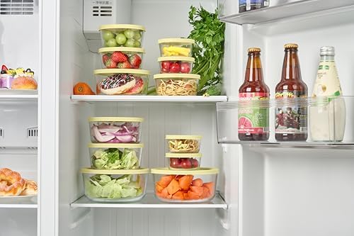 16-Piece Glass Food Storage Containers Set (8 Containers + 8 BPA-Free Lids) | 1-Cup, Leakproof | Microwave, Freezer, Oven & Dishwasher Safe | Ideal for Meal Prep & Pantry Organization, Yellow
