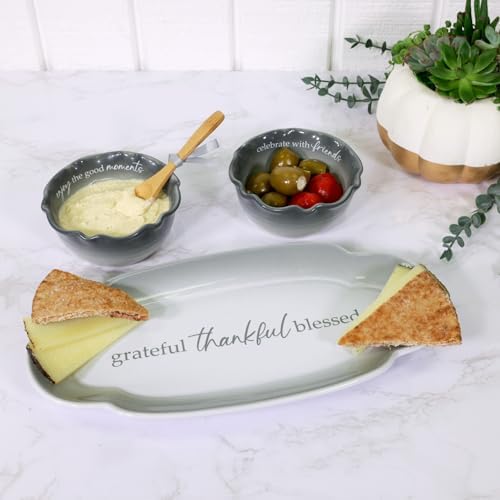 Pavilion Gift Company - Grateful Thankful Blessed - Scalloped Ombre 12" Serving Tray Dish Housewarming Thanksgiving Gift Neutral Serveware Present - Image 7