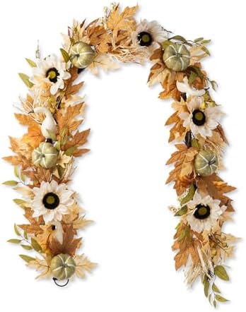 Glitzhome 72" L Neutral Fall Garland - Beige Sunflower Pumpkin Rattan Decor - Extra Long Fireplace Mantle Staircase Thanksgiving Christmas Decor - Image 4