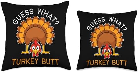 Guess What Turkey Butt + Thanksgiving Humor + Family Fun Throw Pillow - Image 3