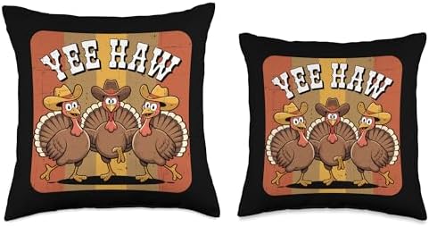 Retro Turkey Cowboy Thanksgiving Day Rodeo Western Cowgirl Throw Pillow - Image 3