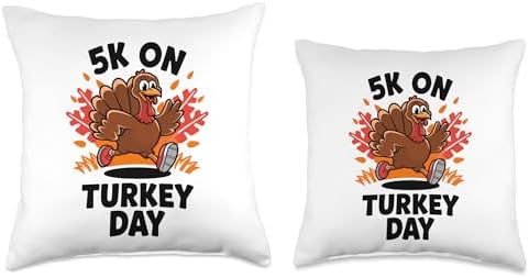 Funny Thanksgiving 5K Run On Turkey Day Race For Turkey Trot Throw Pillow - Image 3