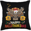 Happy HalloThanksMas Eagle Halloween Thanksgiving Christmas Throw Pillow by Unknown