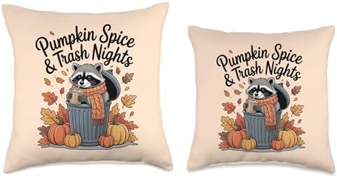Pumpkin Spice and Trash Nights Thanksgiving Raccoon Fall Throw Pillow - Image 3