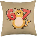 Thanksgiving 67 Six Seven Meme Cute Cat 6 7 Funny Thankful Throw Pillow by Unknown