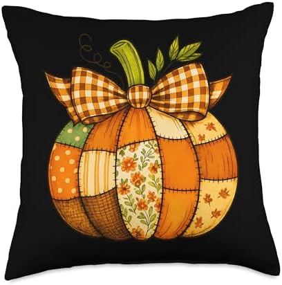 Fall Patchwork Pumpkin Autumn Halloween Thanksgiving Throw Pillow by Unknown