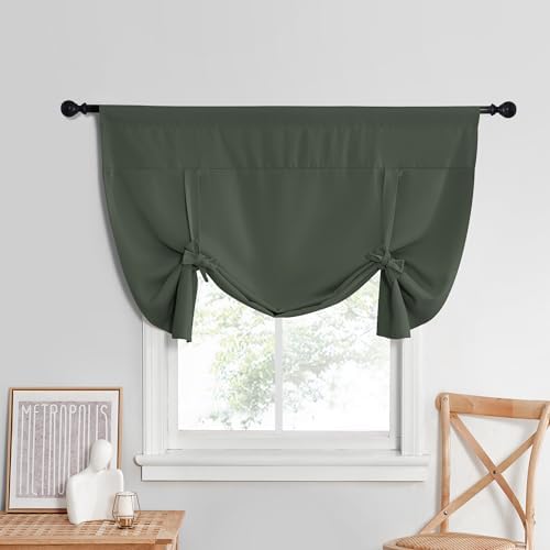 NICETOWN Thermal Insulated Blackout Curtain Tie Up Shade for Small Window Short Balloon Shade, Thermal InsulatedWindow Valances for Classroom Office Decor, W52 X L45, 1 Piece, Dark Mallard by NICETOWN