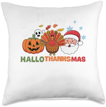 halloween thanksgiving christmas happy hallothanksmas gnome Throw Pillow by Unknown