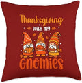 Thanksgiving with My Gnomies Three Gnomes Rainbow Autumn Throw Pillow by Unknown