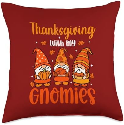 Thanksgiving with My Gnomies Three Gnomes Rainbow Autumn Throw Pillow by Unknown