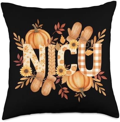 Fall NICU Nurse Pumpkin Autumn Cute Thanksgiving Season Throw Pillow by Unknown
