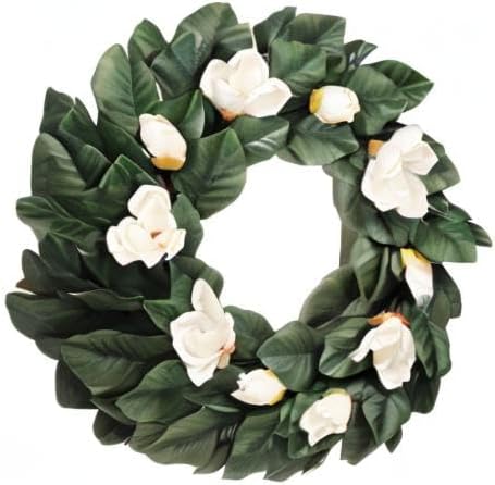 24" Artificial Magnolia Floral Spring Wreath with Green Leaves