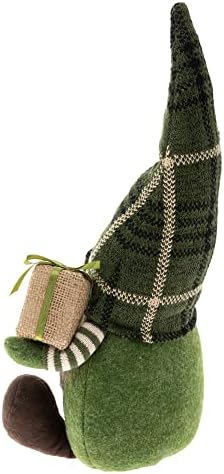 Boston International Fall Autumn Thanksgiving Winter Christmas Tabletop Gnome Decoration, 17-Inches, Juha with a Green Plaid Hat - Image 2