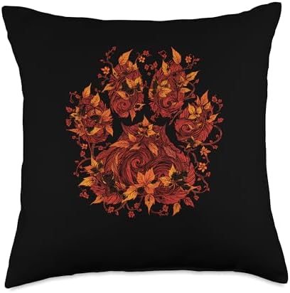 Cute Fall Dog Paw Print Pets Autumn Leaf Puppy Thanksgiving Throw Pillow by Unknown