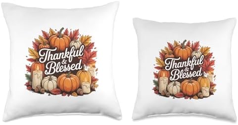 Thankful & Blessed – Autumn Pumpkin Thanksgiving Tee Throw Pillow - Image 3
