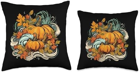 Pumpkins Fall Season Autumn Leaves Thanksgiving Vintage Throw Pillow - Image 3