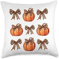 Coquette Bows Leopard Pumpkin Thanksgiving Rustic Fall Women Throw Pillow by Unknown
