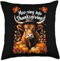Moo-ving Into Thanksgiving Highland Cow Throw Pillow by Unknown