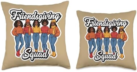 Friendsgiving Squad African American Women Thanksgiving Crew Throw Pillow - Image 3