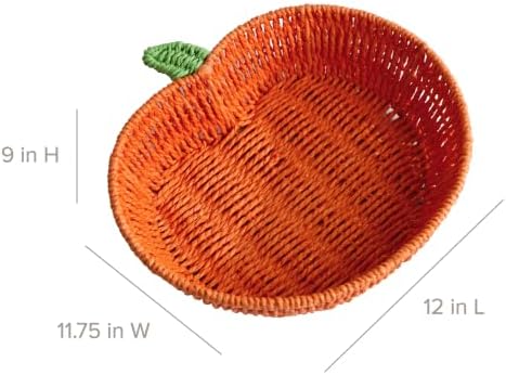 RGI Home Pumpkin Trays - Set of 2 Woven Paper Cord Pumpkin-Shaped Decorative Trays for Fall Harvest, Halloween and Thanksgiving Décor, 12" x 11.75", Orange - Image 5