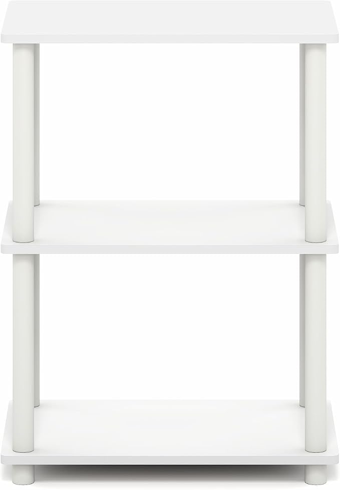 Furinno Turn-N-Tube Storage Shelves, 3-Tier Book Shelf, Corner Shelf, Toolless Open Shelves, for Organization and Storage, Living Room, Garage, Home Office, White