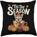 Tis The Season Frenchie Fall Coffee Autumn Pumpkin Spice Throw Pillow by Unknown
