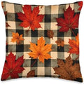 Autumn Leaves Gingham Thanksgiving Fall Pattern Throw Pillow by Unknown