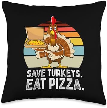 Turkey Funny Thanksgiving Save Turkeys Eat Pizza Men Boys Throw Pillow by Unknown