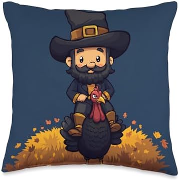 Whimsical Thanksgiving : Pilgrim and Turkey Throw Pillow by Unknown