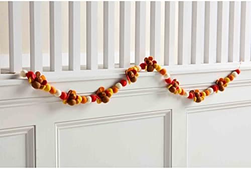 Mud Pie Turkey Pie Felt Garland, 60 Inch Wool Thanksgiving Pom Pom Garland - Image 2