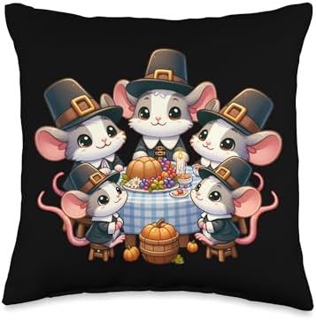 Funny thanksgiving shirty by merch4life Pilgrim Mice's Thanksgiving Banquet Autumn Throw Pillow, 16x16, Multicolor by Unknown