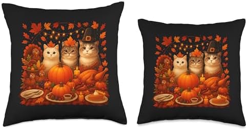 Fall Thanksgiving Cats Dinner Feast Vintage Fall Home Decor Throw Pillow - Image 3