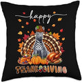 Happy Thanksgiving Zebra Costume Turkey Fall Leaves Food Throw Pillow by Unknown