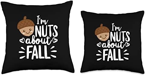 I'm Nuts About Fall Cute Kawaii Thanksgiving White Text Throw Pillow - Image 3