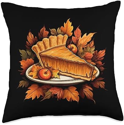 Pumpkin Pie Slice Autumn Leaves Thanksgiving Throw Pillow by Unknown