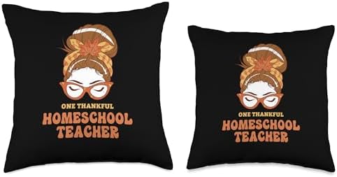 Thanksgiving Holiday Gifts and Designs Messy Bun Homeschool Teacher Thanksgiving Woman Throw Pillow, 18x18, Multicolor - Image 3