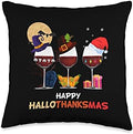 Wine Glass Thanksgiving - Happy Hallothanksmas Throw Pillow by Unknown