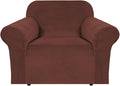 H.VERSAILTEX Stretch Velvet Armchair Cover Couch Covers 1 Cushion Chair Slipcover for Living Room Furniture Cover Crafted from Thick Comfy Rich Velour (Chair 31"-49", Burnt Brick)