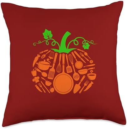 Chef Tools Pumpkin Shape Thanksgiving Autumn Job Team Throw Pillow by Unknown