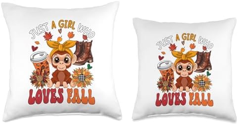 A Girl Loves Fall Thanksgiving Monkey Bow Tie Sunflowers Throw Pillow - Image 3