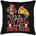 Envision Styles Unique Holiday Designs Save A Turkey Eat Pizza and Drink Beers Vegan Thanksgiving Throw Pillow, 16x16, Multicolor by Unknown