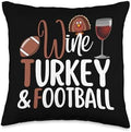 Wine Turkey and Football Funny Thanksgiving Tee Wine Turkey and Football Funny Thanksgiving Holiday WTF Throw Pillow, 16x16, Multicolor by Unknown