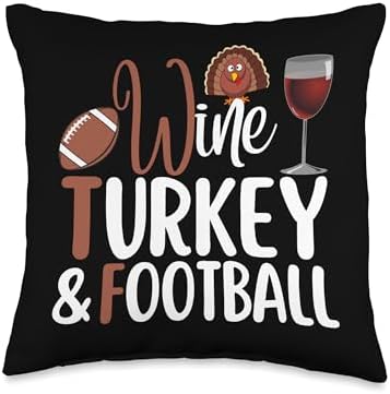 Wine Turkey and Football Funny Thanksgiving Tee Wine Turkey and Football Funny Thanksgiving Holiday WTF Throw Pillow, 16x16, Multicolor by Unknown