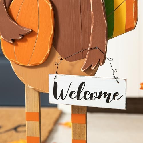 Glitzhome 30'H Thanksgiving Wood Turkey Porch Sign, Farmhouse Turkey Pumpkin Welcome Standing Decor for Fall Harvest, Rustic Autumn Decor - Image 5