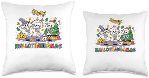 Skeletons halloween christmas hallothanksmas thanksgiving Throw Pillow - Image 3