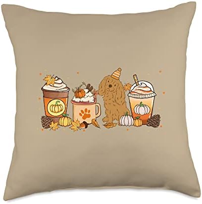 Cavalier Dog Coffee Lovers Pumpkin Spice Fall Thanksgiving Throw Pillow by Unknown