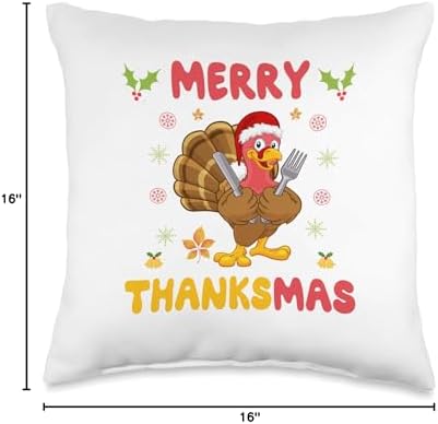 Merry Thanksmas Funny Turkey Santa Christmas Thanksgiving Throw Pillow - Image 4