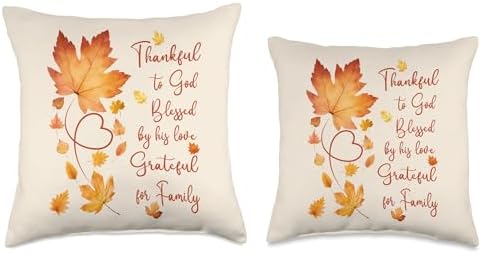 Thankful Grateful Blessed Christian Thanksgiving Fall Leaves Throw Pillow - Image 3