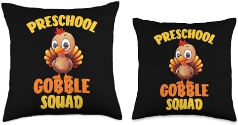 Festival/Thanksgiving Preschool Gobble Squad Cute Turkey Thanksgiving Teacher Throw Pillow, 16x16, Multicolor - Image 3